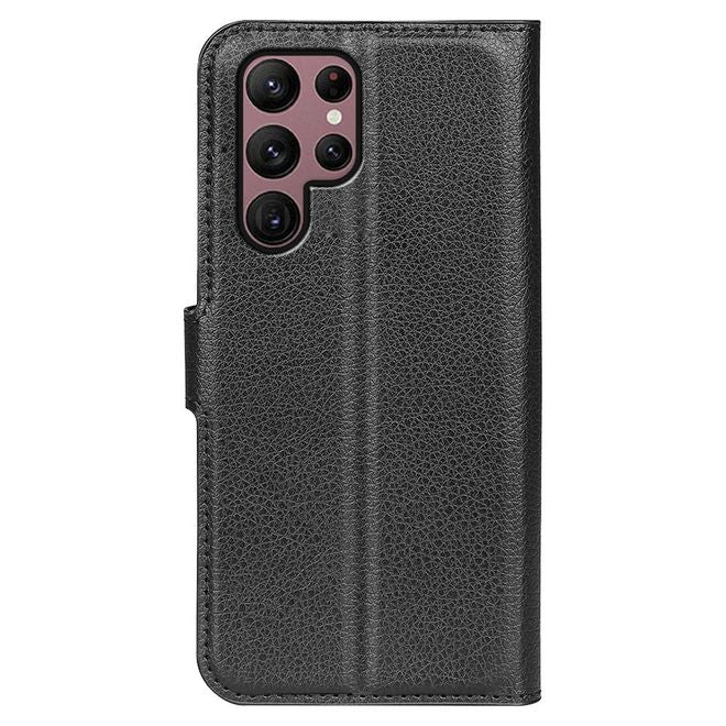 Samsung Galaxy S23 Ultra Handy Hülle - Litchi Leder Bookcover Series - schwarz