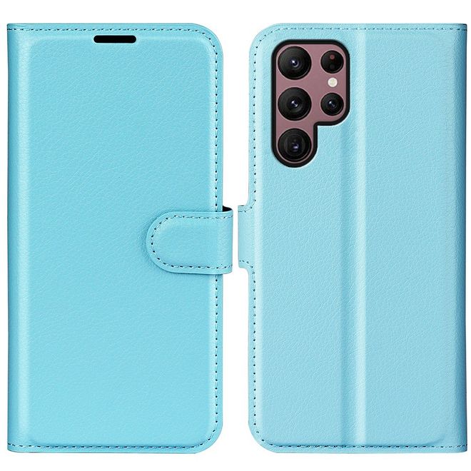Samsung Galaxy S23 Ultra Handy Hülle - Litchi Leder Bookcover Series - blau