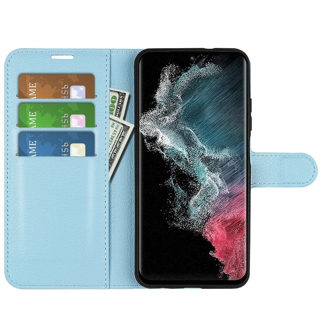 Samsung Galaxy S23 Ultra Handy Hülle - Litchi Leder Bookcover Series - blau