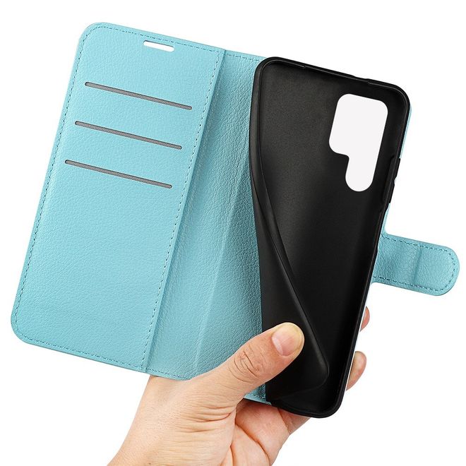 Samsung Galaxy S23 Ultra Handy Hülle - Litchi Leder Bookcover Series - blau