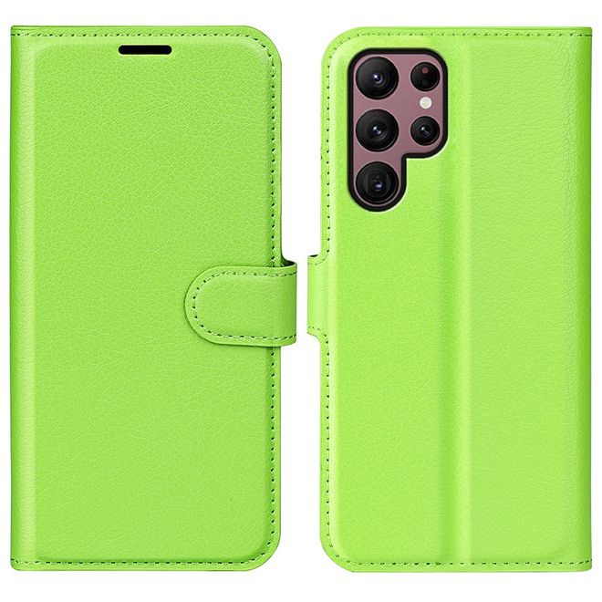 Samsung Galaxy S23 Ultra Handy Hülle - Litchi Leder Bookcover Series - grün