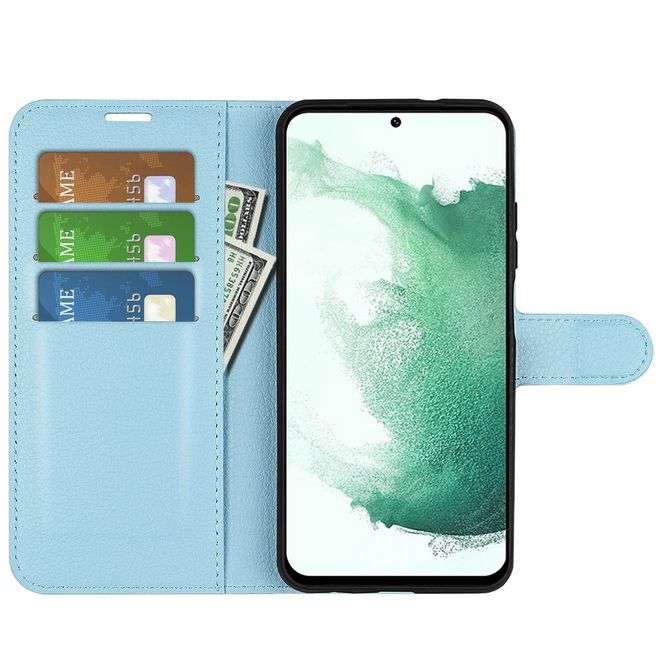 Samsung Galaxy S23+ Handy Hülle - Litchi Leder Bookcover Series - blau