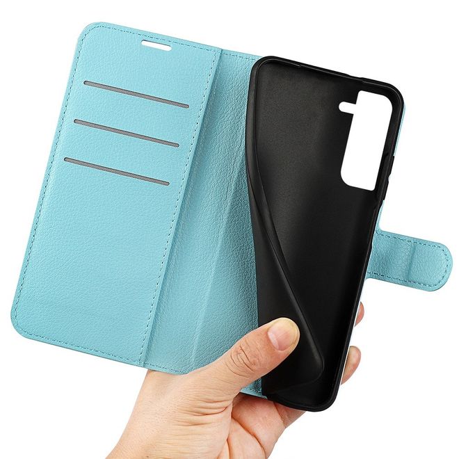Samsung Galaxy S23+ Handy Hülle - Litchi Leder Bookcover Series - blau