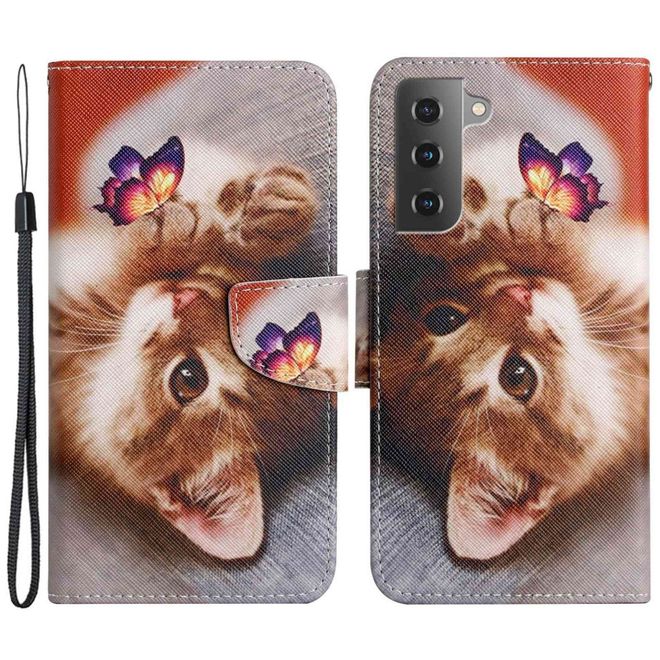 Samsung Galaxy S23+ Handy Hülle - Leder Bookcover Image Series - Katze und Schmetterling