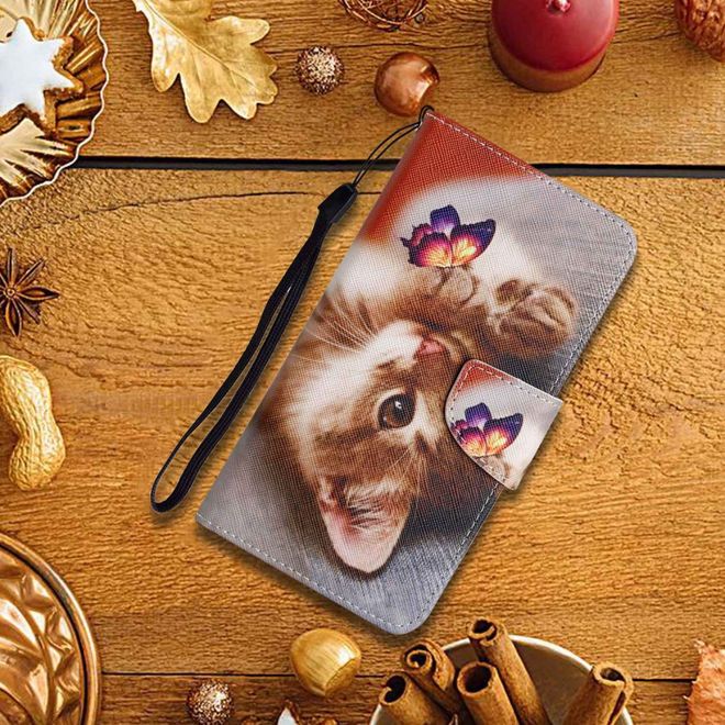 Samsung Galaxy S23+ Handy Hülle - Leder Bookcover Image Series - Katze und Schmetterling