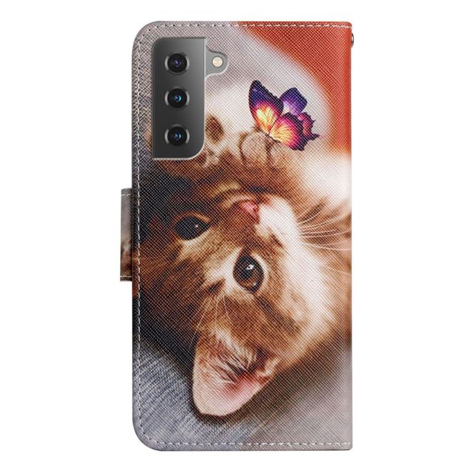 Samsung Galaxy S23+ Handy Hülle - Leder Bookcover Image Series - Katze und Schmetterling