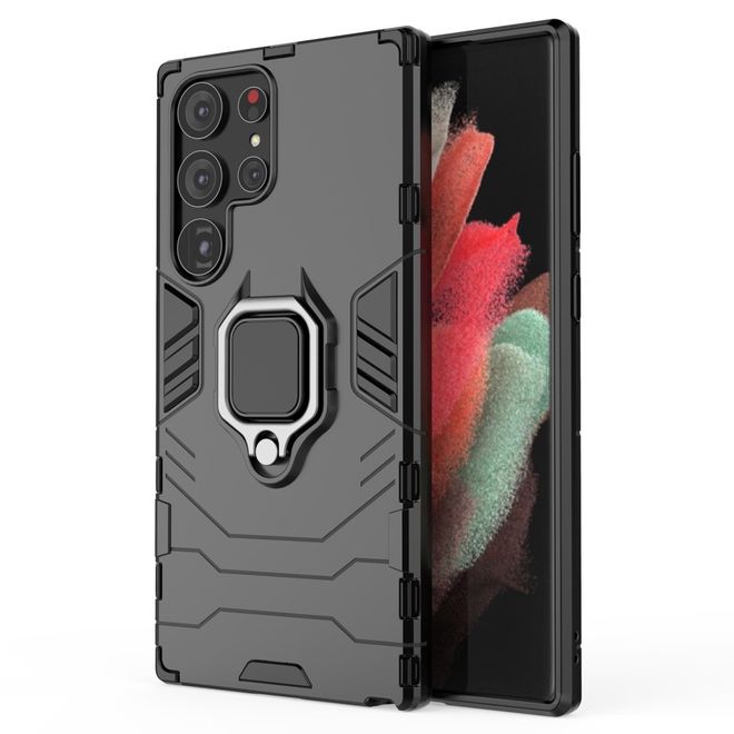 Samsung Galaxy S23 Ultra Handy Hülle - Robustes Hardcase mit Kickstand - schwarz