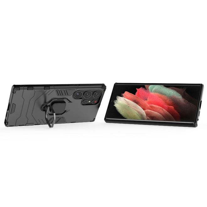 Samsung Galaxy S23 Ultra Handy Hülle - Robustes Hardcase mit Kickstand - schwarz