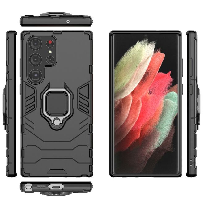 Samsung Galaxy S23 Ultra Handy Hülle - Robustes Hardcase mit Kickstand - schwarz