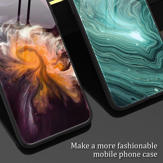 Samsung Galaxy S23+ Hülle - Gehärtetes Glas Hardcase mit Soft TPU Ränder - grünes Muster
