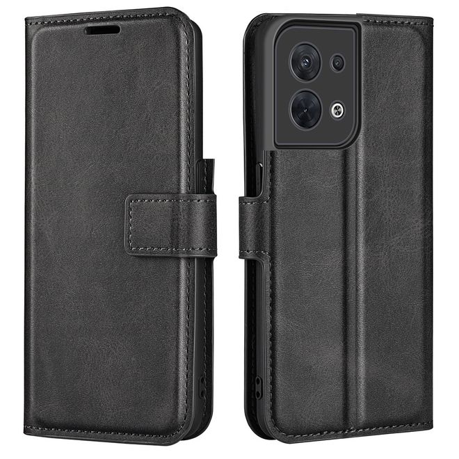 Oppo Reno8 5G Handy Hülle - Classic II Leder Bookcover Series - schwarz