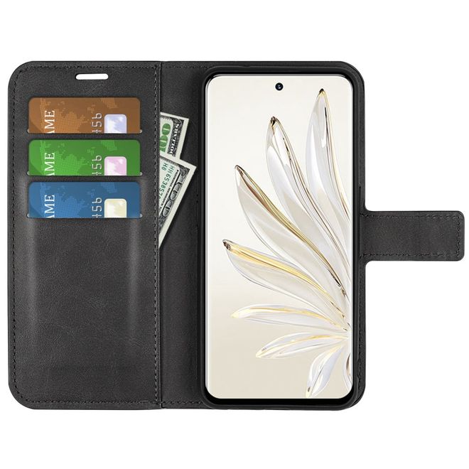 Honor 70 Pro 5G Handy Hülle - Classic II Leder Bookcover Series - schwarz