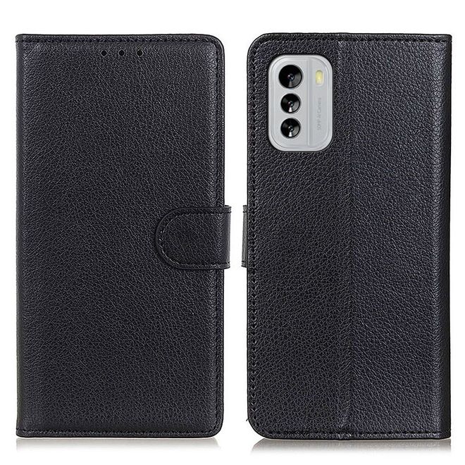 Nokia G60 5G Handy Hülle - Litchi Leder Bookcover Series - schwarz