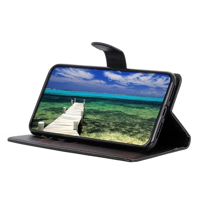 Nokia G60 5G Handy Hülle - Litchi Leder Bookcover Series - schwarz