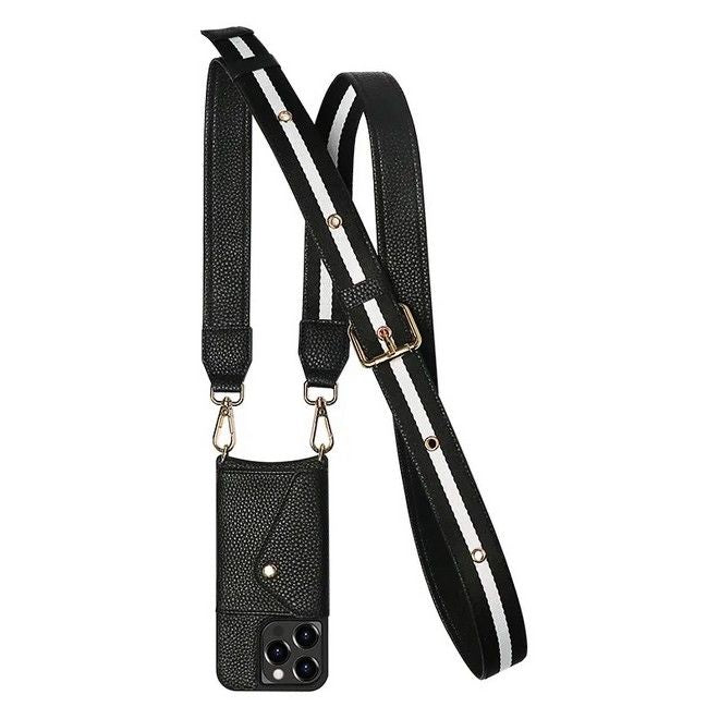 iPhone 14 Pro Handykette - Necklace Kunstleder Hülle mit Kartenfach - SK101 Series - schwarz