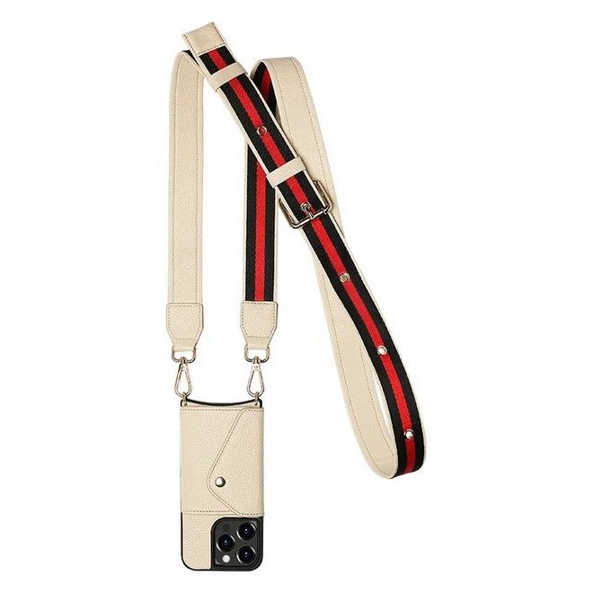Étui pour iPhone 14 Pro Max avec dragonne - Étui en similicuir avec emplacement pour carte - Série SK101 - Beige