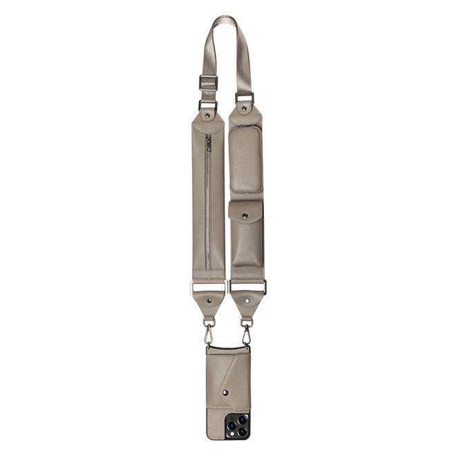 iPhone 14 Pro Max Handykette - Necklace Hülle & Schulterriemen in Echtleder mit 3 integrierten Fächern - SK104 Series - taupe