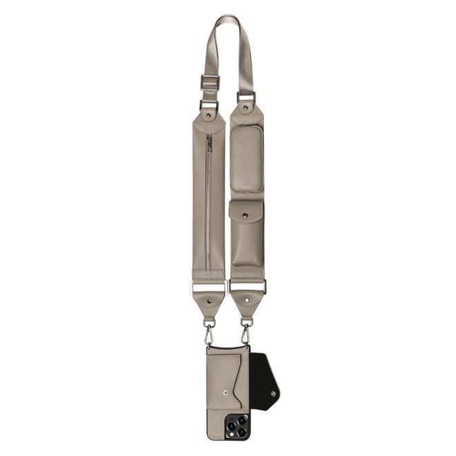 iPhone 14 Pro Max Handykette - Necklace Hülle & Schulterriemen in Echtleder mit 3 integrierten Fächern - SK104 Series - taupe