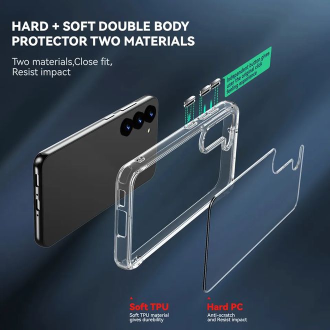 Samsung Galaxy S23 Hülle (PC / TPU Case) - Polycarbonat Rückseite + TPU Ränder - transparent