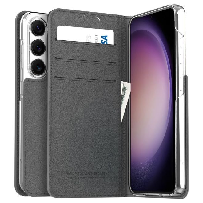 Araree - Samsung Galaxy S23+ Hülle - Case aus Kunstleder - Mustang Diary Series - Made in Korea - grau