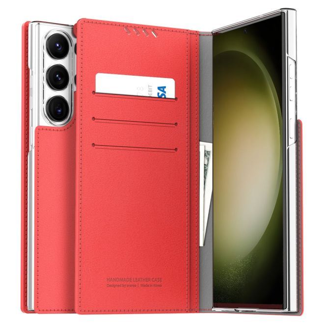 Araree - Samsung Galaxy S23 Ultra Hülle - Case aus Kunstleder - Mustang Diary Series - Made in Korea - rot