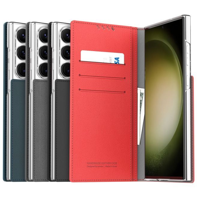 Araree - Samsung Galaxy S23 Ultra Hülle - Case aus Kunstleder - Mustang Diary Series - Made in Korea - rot