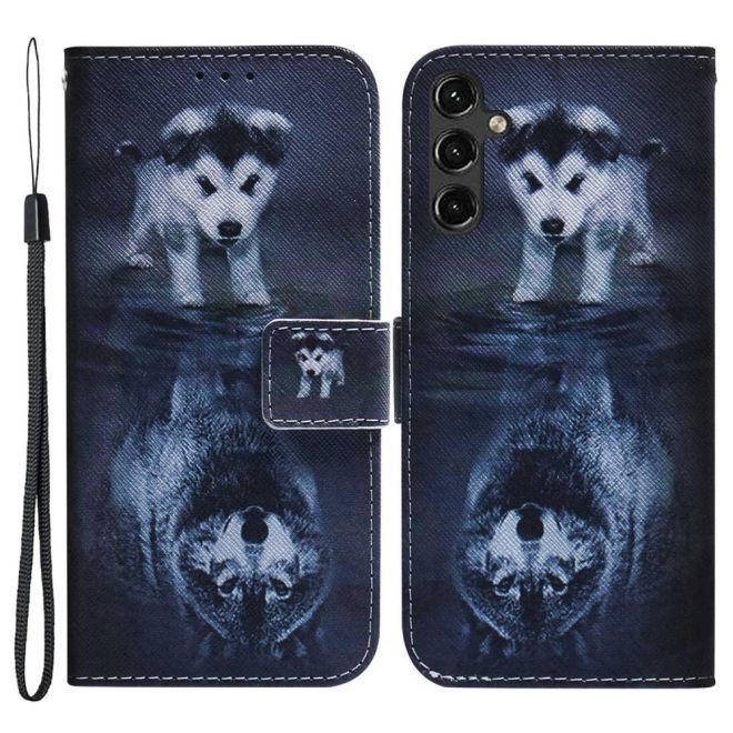 Samsung Galaxy A14 5G / 4G Handy Hülle - Leder Bookcover Image Series - Baby Wolf