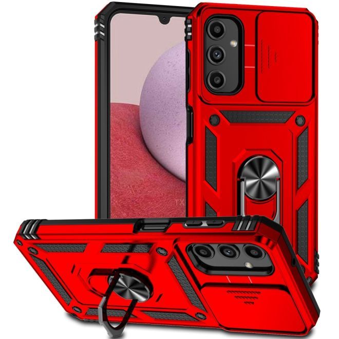 Samsung Galaxy A14 5G / 4G Hülle - Robustes Hardcase mit Kickstand - Kickstand Slide Cam Series - rot
