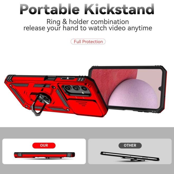 Samsung Galaxy A14 5G / 4G Hülle - Robustes Hardcase mit Kickstand - Kickstand Slide Cam Series - rot