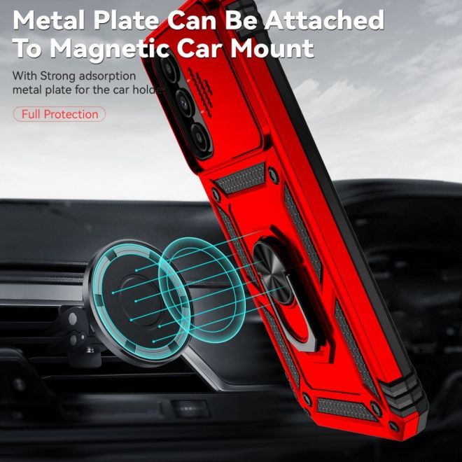 Samsung Galaxy A14 5G / 4G Hülle - Robustes Hardcase mit Kickstand - Kickstand Slide Cam Series - rot