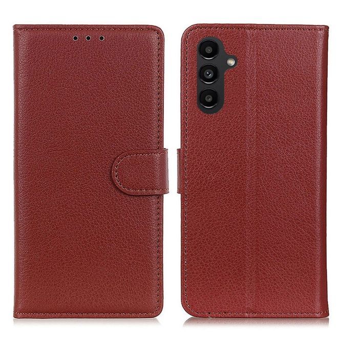 Samsung Galaxy A14 5G / 4G Handy Hülle - Litchi Leder Bookcover Series - braun