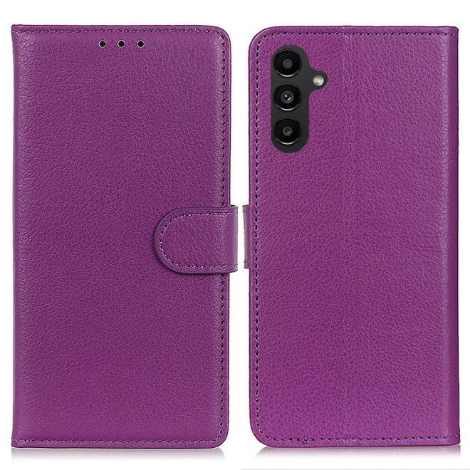 Samsung Galaxy A14 5G / 4G Handy Hülle - Litchi Leder Bookcover Series - purpur