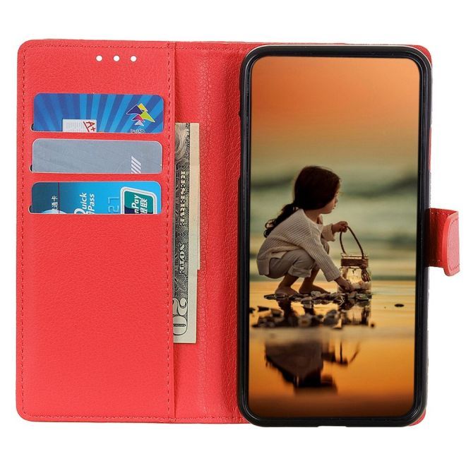 Samsung Galaxy A14 5G / 4G Handy Hülle - Litchi Leder Bookcover Series - rot