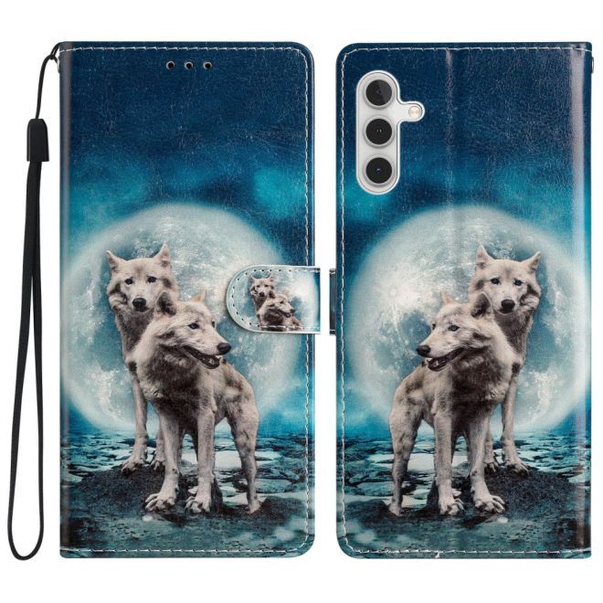 Samsung Galaxy A34 5G Handy Hülle - Leder Bookcover Image Series - zwei Wölfe