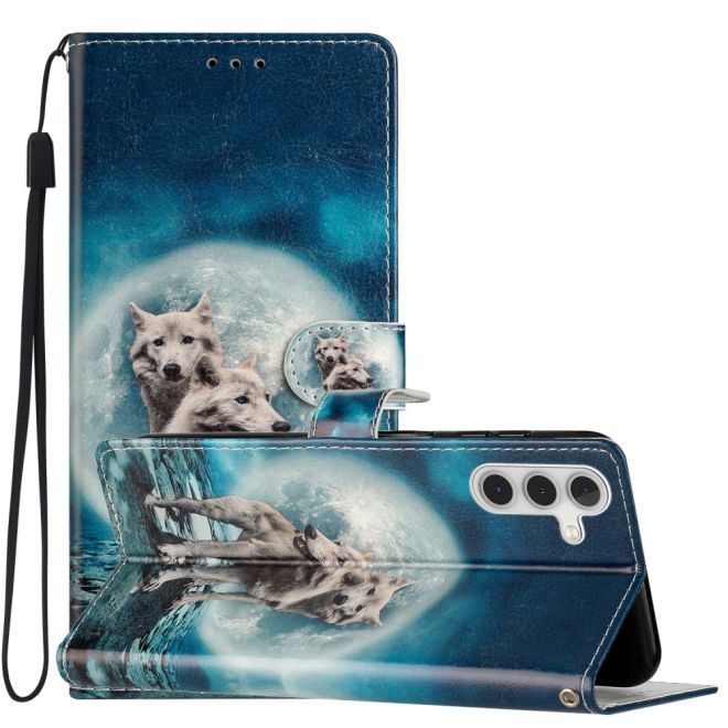 Samsung Galaxy A34 5G Handy Hülle - Leder Bookcover Image Series - zwei Wölfe