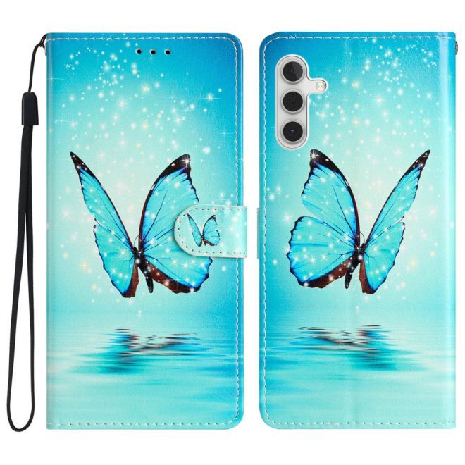 Samsung Galaxy A34 5G Handy Hülle - Leder Bookcover Image Series - blauer Schmetterling