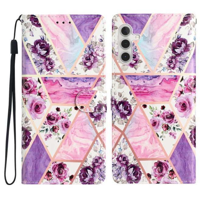 Samsung Galaxy A34 5G Handy Hülle - Leder Bookcover Image Series - violette Blumen