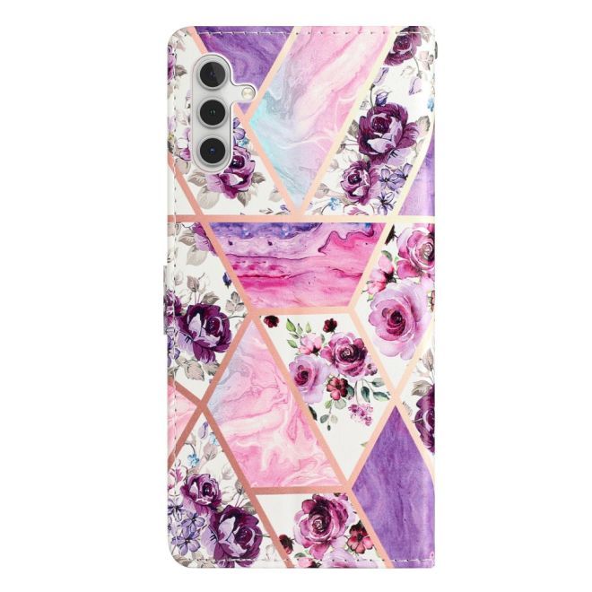 Samsung Galaxy A34 5G Handy Hülle - Leder Bookcover Image Series - violette Blumen