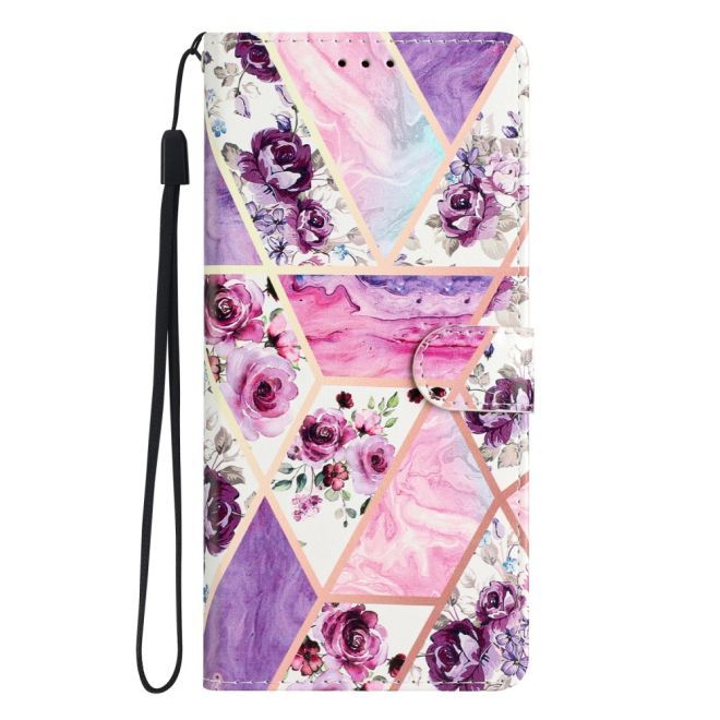 Samsung Galaxy A34 5G Handy Hülle - Leder Bookcover Image Series - violette Blumen