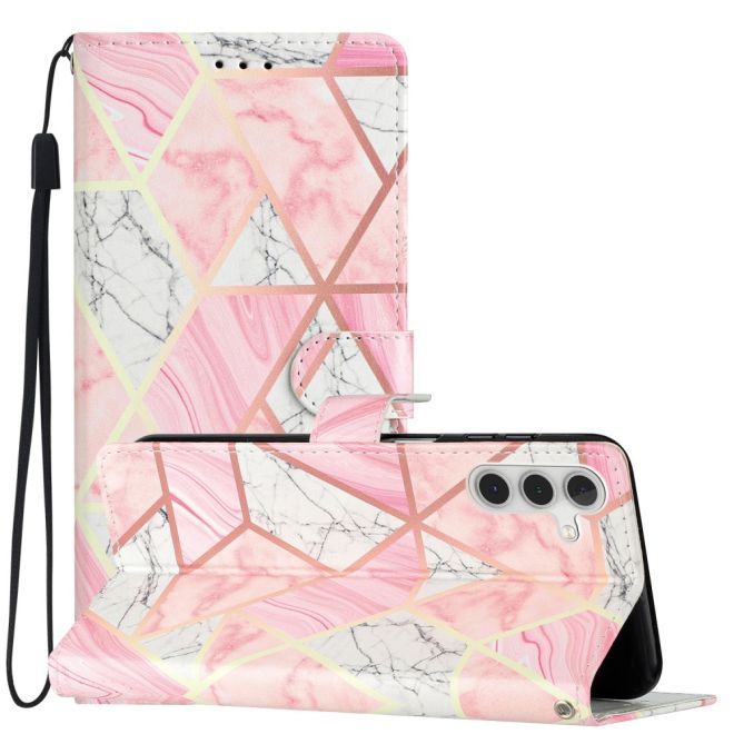 Samsung Galaxy A34 5G Handy Hülle - Leder Bookcover Image Series - pink Marble