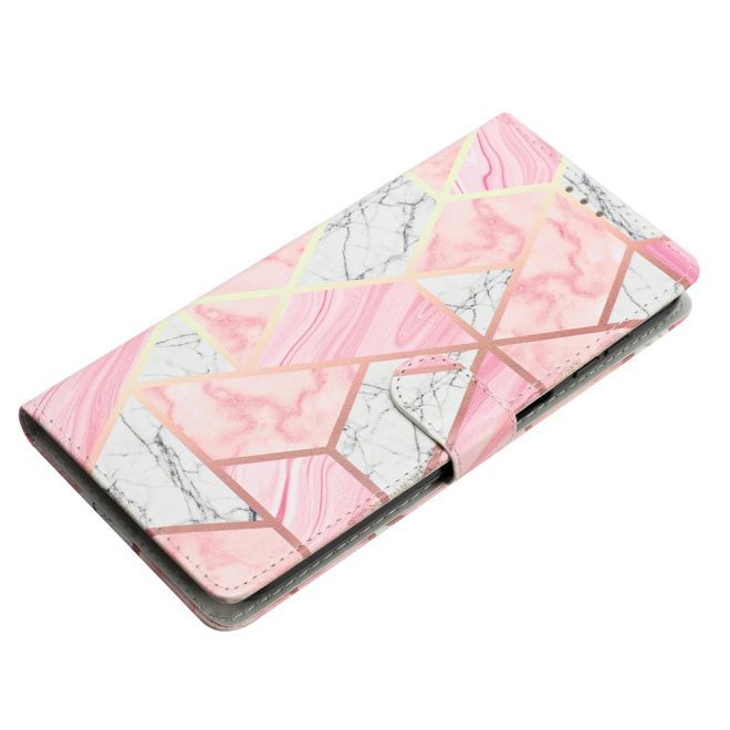 Samsung Galaxy A34 5G Handy Hülle - Leder Bookcover Image Series - pink Marble