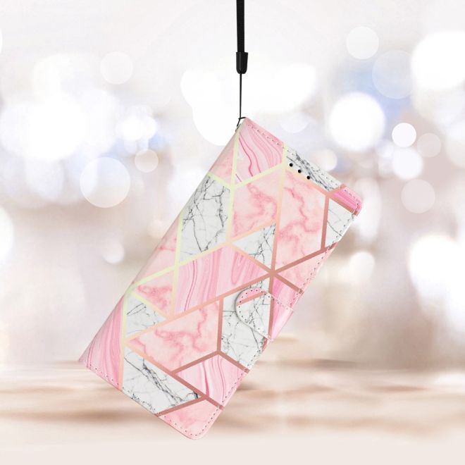 Samsung Galaxy A34 5G Handy Hülle - Leder Bookcover Image Series - pink Marble