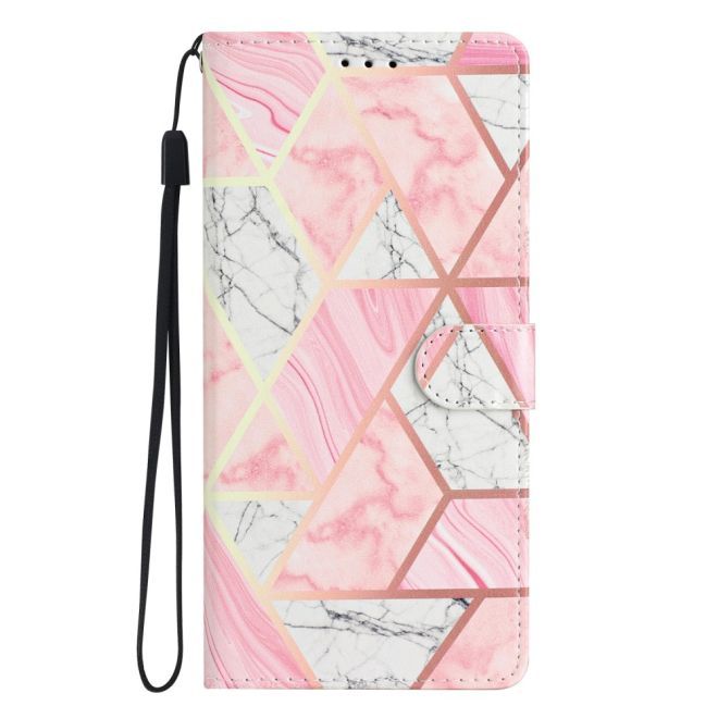 Samsung Galaxy A34 5G Handy Hülle - Leder Bookcover Image Series - pink Marble