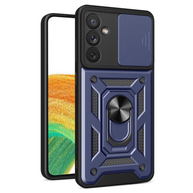 Samsung Galaxy A34 5G Hülle - Robustes Hardcase mit Kickstand - Kickstand Slide Cam Series - blau