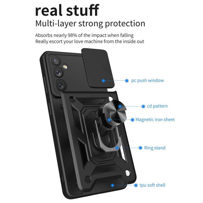 Samsung Galaxy A34 5G Hülle - Robustes Hardcase mit Kickstand - Kickstand Slide Cam Series - blau