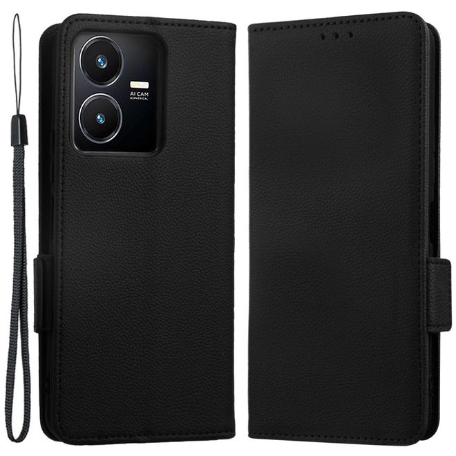 vivo Y35 Handy Hülle - Litchi Leder Bookcover Series - schwarz