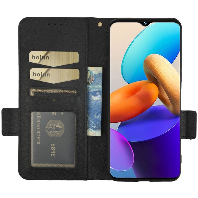 vivo Y35 Handy Hülle - Litchi Leder Bookcover Series - schwarz
