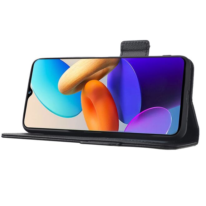 vivo Y35 Handy Hülle - Litchi Leder Bookcover Series - schwarz
