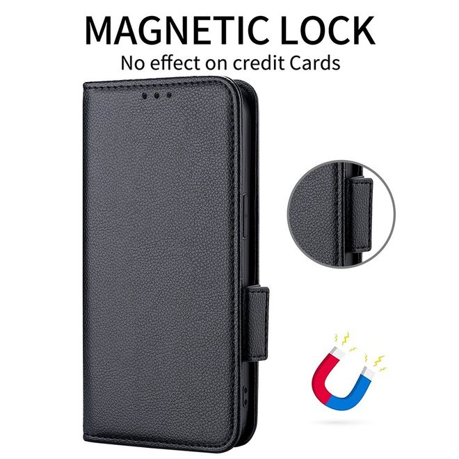 vivo Y35 Handy Hülle - Litchi Leder Bookcover Series - schwarz