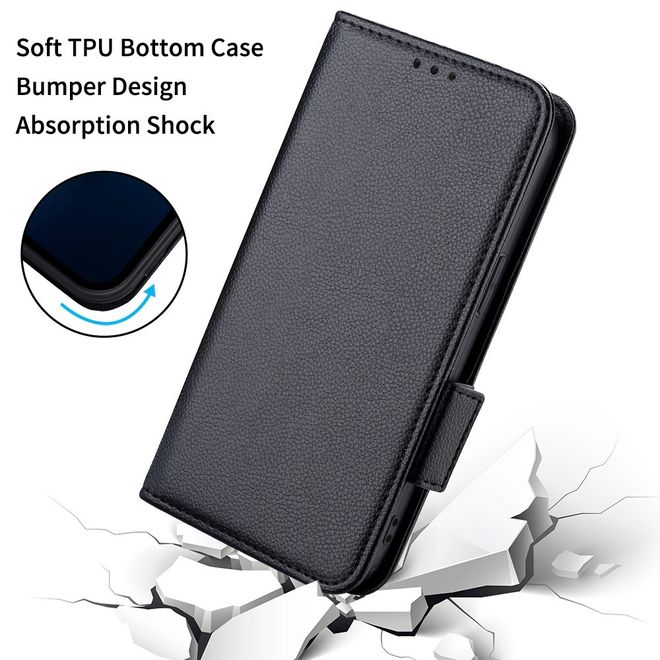 vivo Y35 Handy Hülle - Litchi Leder Bookcover Series - schwarz